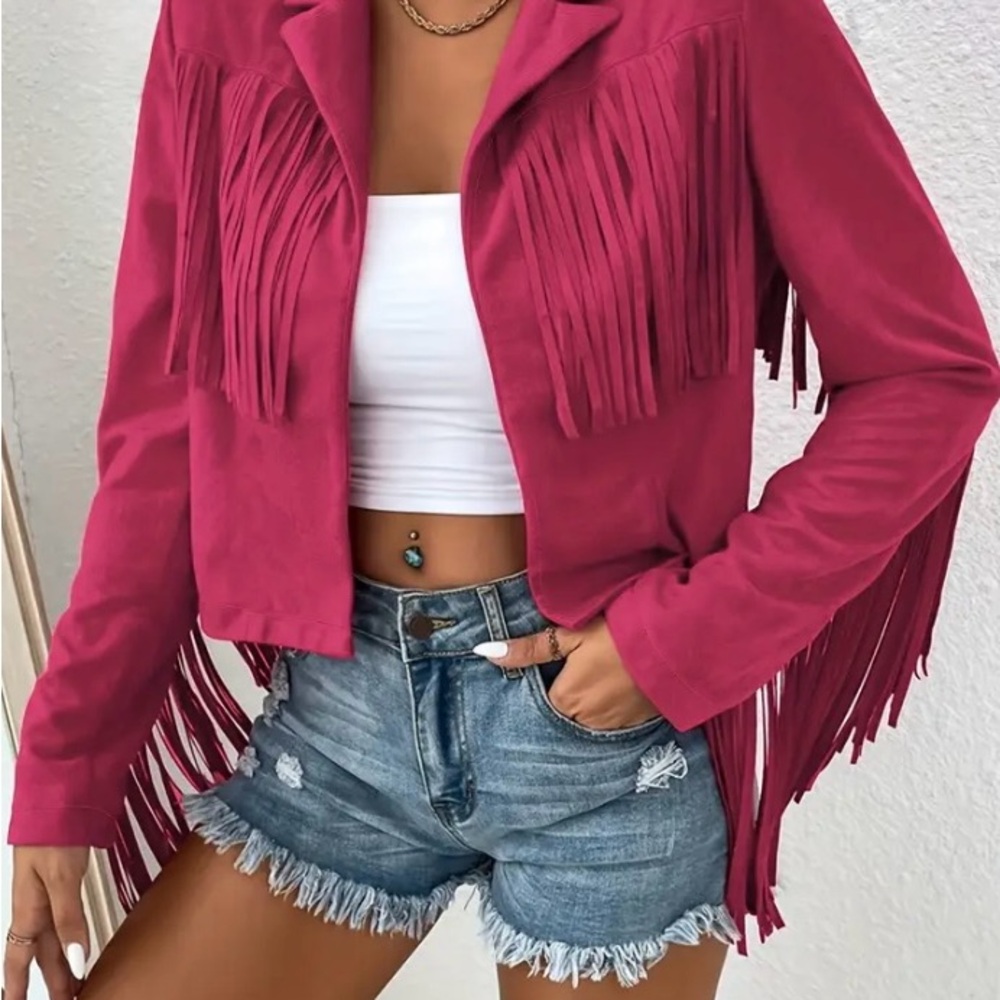 SHEIN Pink Fringe Blazer